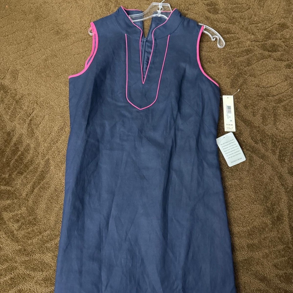 Blue linen casual dress